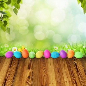 Easter Photography Background Easter Eggs Green Leaves Brown Wood Floor Backdrops