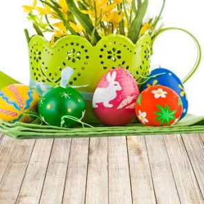 Easter Photography Background Easter Eggs Yellow Flowers Grey White Wood Floor Backdrops