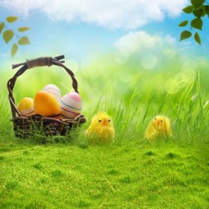 Photography Backdrops Little Yellow Duck Easter Eggs Lawn Background
