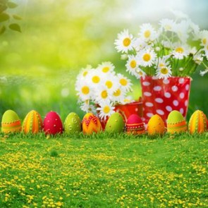Photography Backdrops Easter Eggs White Flowers Lawn Easter Background