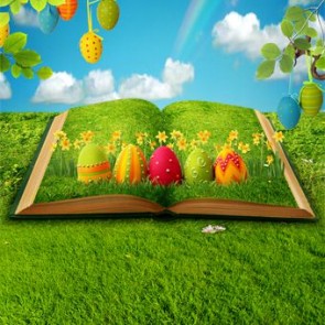 Photography Backdrops Easter Eggs Rainbow Leaf Lawn Easter Background