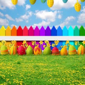 Photography Backdrops Eggs Blue Sky White Cloud Color Fence Easter Background
