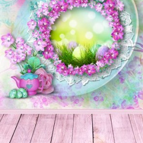 Photography Backdrops Pink Flowers Eggs Easter Wood Floor Background