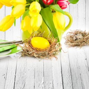 Photography Backdrops Red Yellow Eggs Tulip Easter White Grey Wood Wall Background
