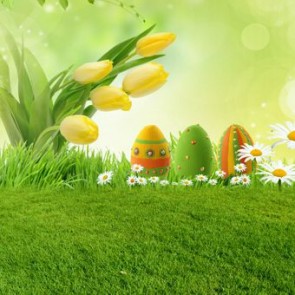 Photography Background Yellow Tulip Eggs Easter Grass Backdrops