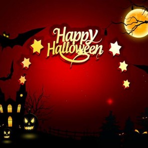 Photography Background Bat Castle Moon Halloween Red Backdrops