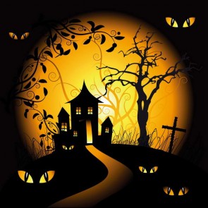 Photography Background Black Cat Eyes Castle Cross Halloween Backdrops