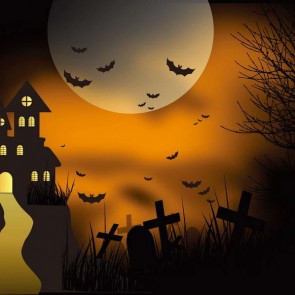 Photography Background Castle Bat Cemetery Halloween Dusk Backdrops