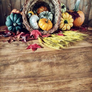 Thanksgiving Day Photography Backdrops Pumpkin Wood Floor Background