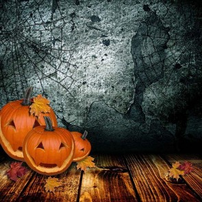 Photography Background Pumpkin Head Spider Web Wood Floor Halloween Backdrops