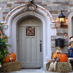 Thanksgiving Day Photography Backdrops White Door Scarecrow Pumpkin Background