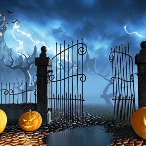 Photography Backdrops Pumpkin Lantern Castle Lightning Halloween Background
