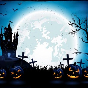 Photography Backdrops Castle Moon Cemetery Bat Group Halloween Background