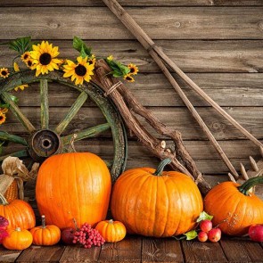 Thanksgiving Day Photography Backdrops Pumpkin Wheel Wood Wall Background