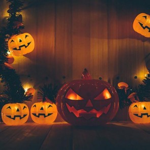 Halloween Photography Background Pumpkin Lamp Brown Wood Floor Backdrops