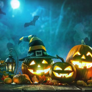 Halloween Photography Background Pumpkin Lantern Bat Moon Backdrops