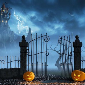 Halloween Photography Background Castle Pumpkin Lamp Lightning Backdrops