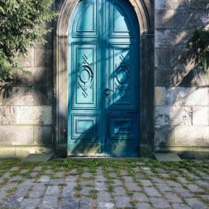Door Window Photography Backdrops Blue Arched Door Brick Wall Background