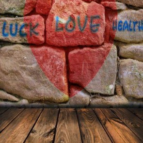 Photography Backdrops Stone Wall Red Love Valentine's Day Brown Wood Floor Background