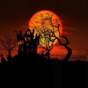 Halloween Photography Background Red Moon Castle Dead Wood Backdrops