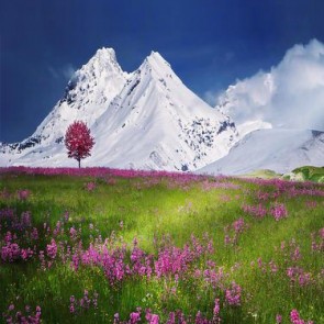 Nature Photography Backdrops Purple lavender Snow Mountain Blue Sky Background