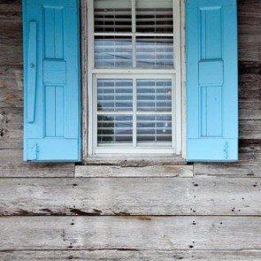 Door Window Photography Backdrops Blue Window Horizontal Wood Floor Background