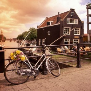 Street View Photography Background Bike River Small Town Backdrops