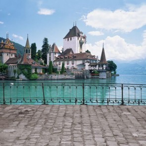 Photography Background European Castle By The Sea Tourist Backdrops