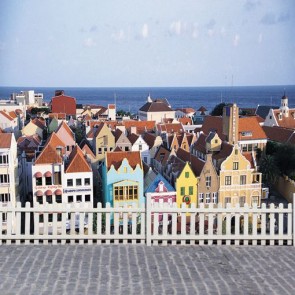 Photography Backdrops Seaside Town White Fence Street View Background