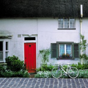 Street View Photography Background Red Door White Wall Bike Backdrops