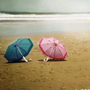 Photography Backdrops Blue Pink Umbrella Beach Tourist Background