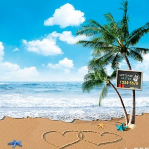 Photography Backdrops Beach Coconut Tree Valentine's Day Blue Sky Background