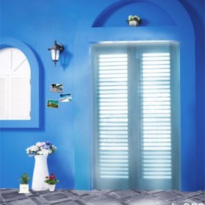 Door Window Photography Backdrops Blue Wall White Vase Background