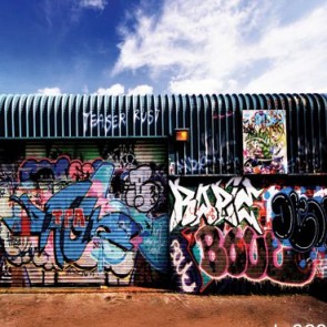 Graffiti Photography Backdrops Abandoned Carriages Blue Sky Background For Photo Studio