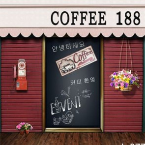 Photography Background Coffee Shop Street View Flowers Red Brick Wall Backdrops