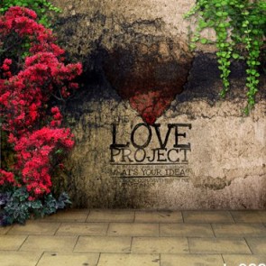 Photography Backdrops Red Love Flowers Green Leaves Grey Wall Valentine's Day Background