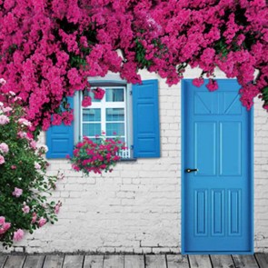 Door Window Photography Backdrops Purple Flowers Blue Door Window Background