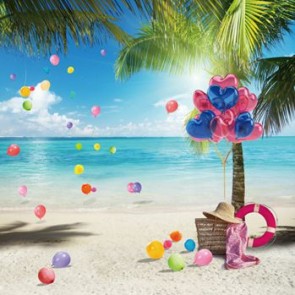 Photography Backdrops Balloon Coconut Tree Beach Tourist Background