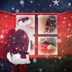 Christmas Photography Backdrops Red Window Snowflakes Santa Claus Background