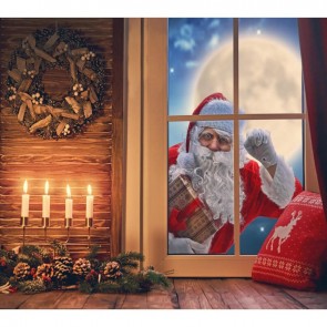 Christmas Photography Backdrops Santa Claus Out Of The Window White Candles Background