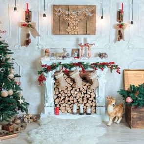 Christmas Photography Backdrops White Wall Christmas Tree White Fireplace Closet Background