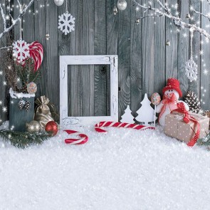 Christmas Photography Backdrops Grey Wood Wall Snow Christmas Candy Canes Background