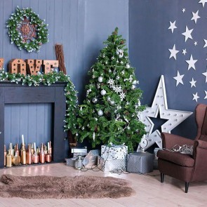Christmas Photography Backdrops Christmas Wreath Green Christmas Tree Wood Wall Background