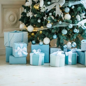 Christmas Photography Backdrops Blue Gift Box Christmas Tree White Background