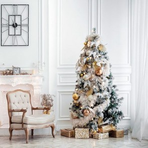 Christmas Photography Backdrops White Wall Fireplace Closet Christmas Tree Background