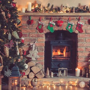 Christmas Photography Backdrops Christmas Tree Brick Fireplace Closet Background