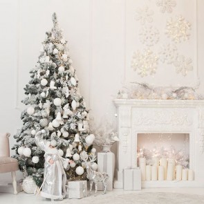 Christmas Photography Backdrops Christmas Tree White Fireplace Closet White Wall Background