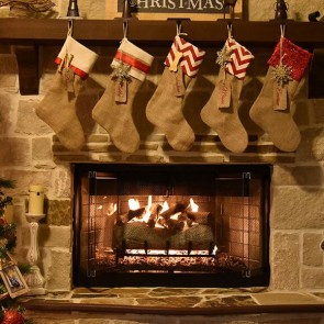 Christmas Photography Backdrops Fireplace Closet Christmas Tree Christmas Socks Background