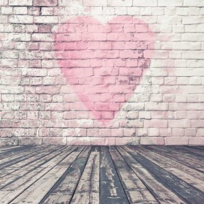 Photography Background Pink Heart Shape White Brick Wall Wood Floor Valentine's Day Backdrops
