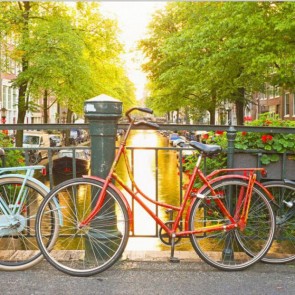 Photography Background Bicycle River Town Street View Backdrops